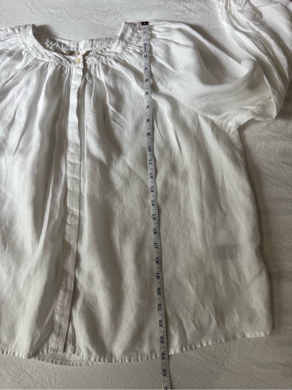 White 100% Linen Peasant Blouse Balloon Sleeve Petite Banana Republic - Picture 11 of 12